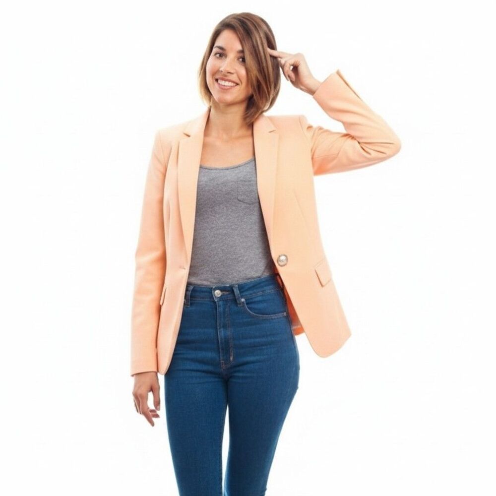 Calvin Klein Faux Pearl Button Open Front Blazer Peach Size 14 NWT